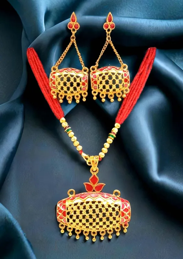 Assamese_Traditional_Red_Meenakari_Jewellery_Set_For_Women