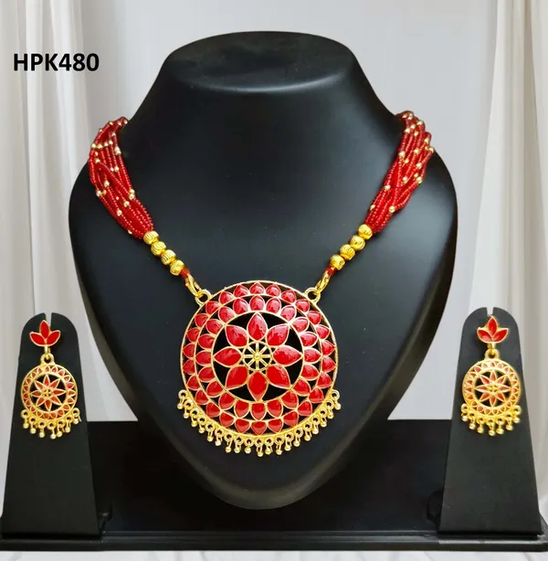 Assamese_Traditional_Copper_Based_Red_Japi_New_Tassel_Jewellery_Set