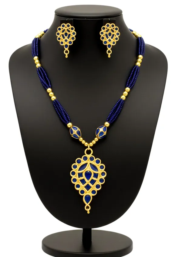 Assamese_Traditional_Blue_Dugdugi_Monimala_Tassel_Jewellery_Set