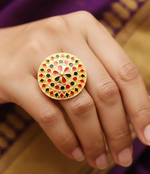 Assamese_Traditional_Copper_Gold_Plated_Red_Black_Colour_Finger-Ring_For_Girls_&_Women