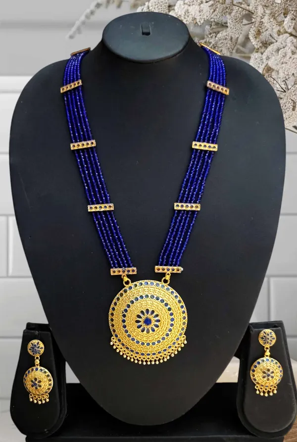 Copper_Based_Assamese_Traditional_Gold_Plated_Blue_Meenakari_Japi_Tassel_Jewellery_Set_For_Women_&_Girls