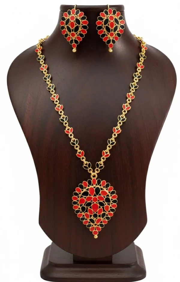 Assamese_Traditional_Copper_Based_Red_Black_Dugdugi_Jewellery_Set