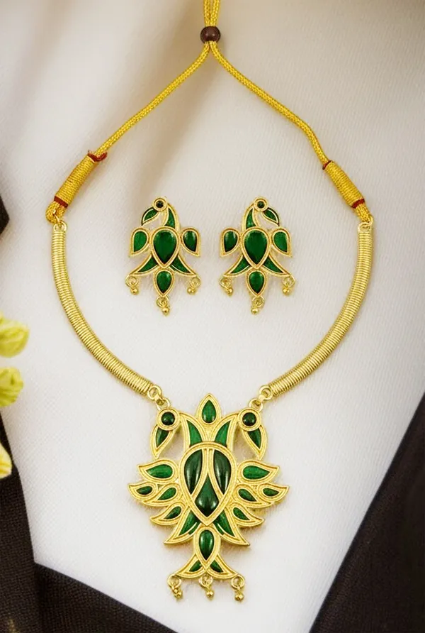 BG_GOLD_Assamese_Traditional_Copper_Based_Green_Meenakari_Henpata_Jewellery_Set