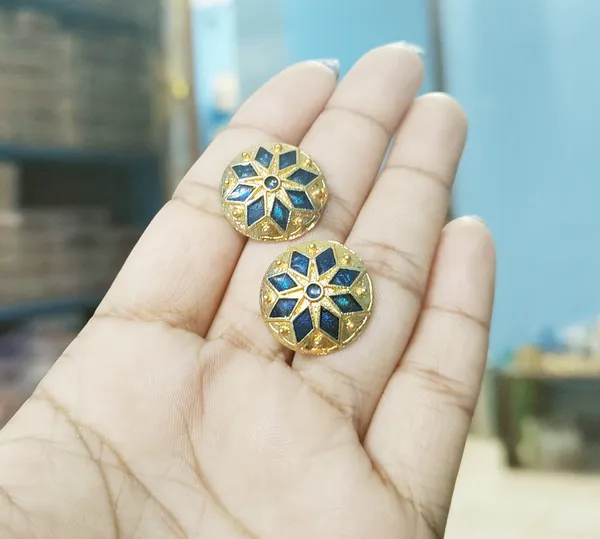 (Pack_Of_2)_Assamese_Traditional_Cooper_Gold_Plated_Blue_Colour_Japi_Earrings_For_Girls_&_Women