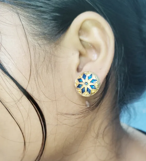 (Pack_Of_2)_Assamese_Traditional_Cooper_Gold_Plated_Blue_Colour_Japi_Earrings_For_Girls_&_Women