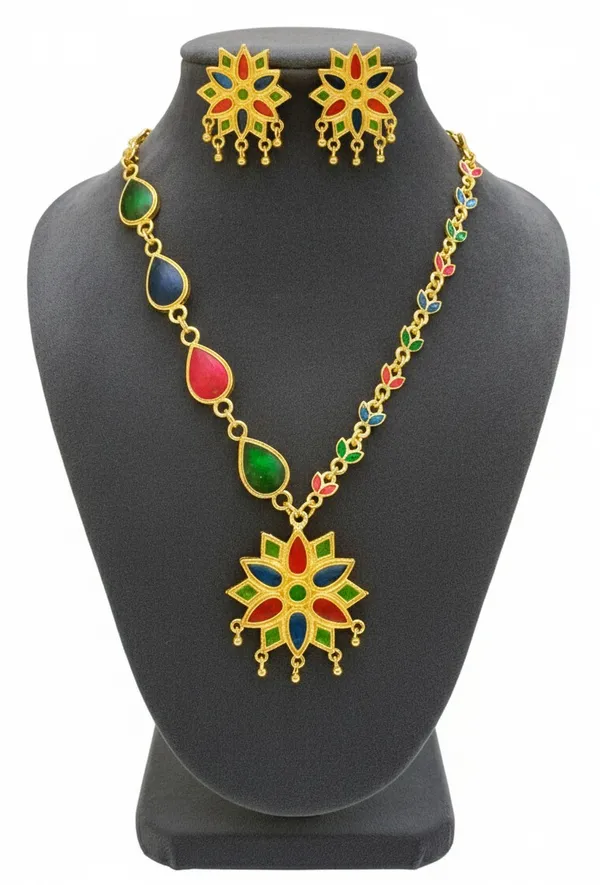 Assamese_Traditional_Gold_Plated_Multi_Colour_Star_Jewellery_Set_For_Women