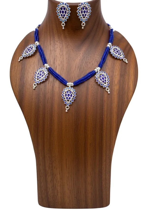 Assamese_Traditional_Silver_Plated_Blue_Minakari_Golpata_Necklace_Set_For_Women