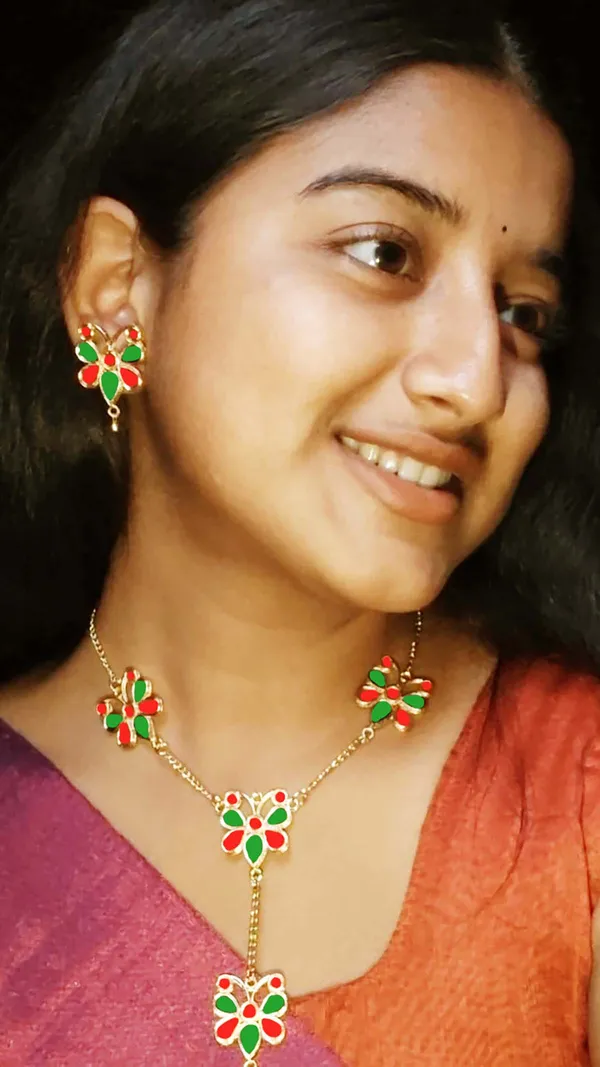 Copper_Based_Assamese_Traditional_Gold_Plated_Red_Green_Meenakari_Butterfly_Jewellry_Set_For_Women_&_Girls