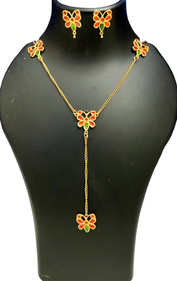 Copper_Based_Assamese_Traditional_Gold_Plated_Red_Green_Meenakari_Butterfly_Jewellry_Set_For_Women_&_Girls