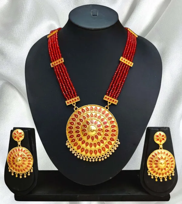 Assamese_Traditional_Copper_Based_Red_Japi_Combo_Jewellery_Set