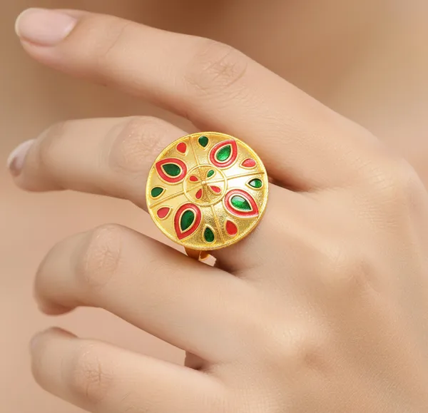 Assamese_Traditional_Copper_Gold_Plated_Red_Green_Colour_Fingering_For_Girls_&_Women