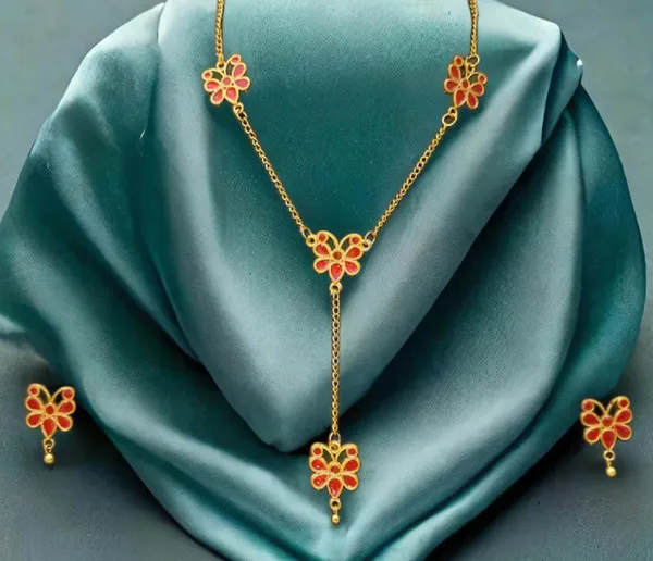 Assamese_Traditional_Copper_Based_Red_Meenakari_Butterfly_Jewellery_Set