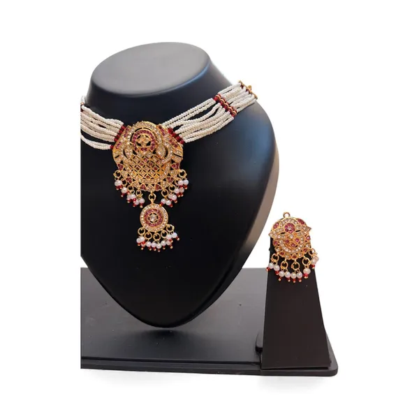 Balaji_Gold_Red_Premium_Traditional_Kundan_Choker_Necklace_Set_With_Pearl_Strings_&_Matching_Earrings_For_Women