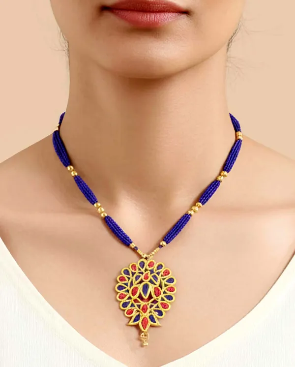 Assamese_Traditional_Gold_Plated_Red_Blue_Minakari_Dugdugi_Tassel_Jewellery_Set_For_Women