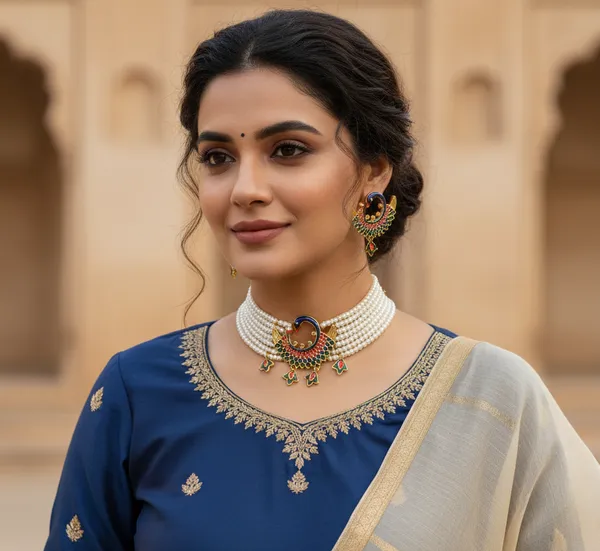 Balaji_Gold_Rajasthani_Meenakari_Peacock_Choker_Set_with_Pearl_Strings_(Chik_Set)
