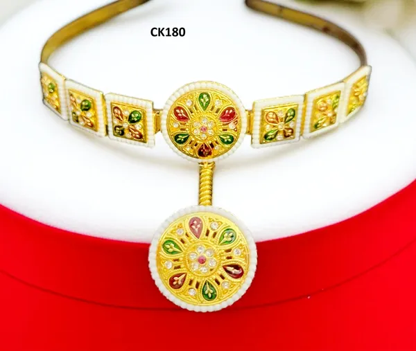 Pack_Of_2_Balaji_Gold_Golden_Rajasthani_Headband_Rakhdi_With_Floral_Stone_Work_For_Women