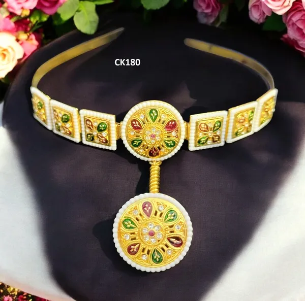 Pack_Of_2_Balaji_Gold_Golden_Rajasthani_Headband_Rakhdi_With_Floral_Stone_Work_For_Women
