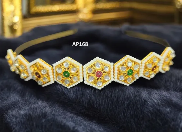Balaji_Gold_Multicolour_Rajasthani_Hexagonal_Kundan_Pearl_Rakhdi_Headband_For_Women