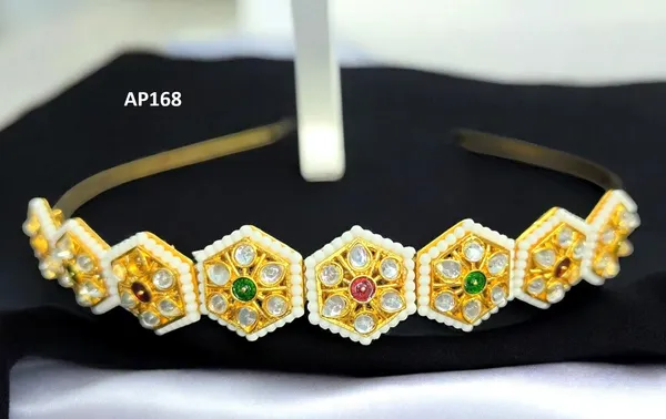Balaji_Gold_Multicolour_Rajasthani_Hexagonal_Kundan_Pearl_Rakhdi_Headband_For_Women