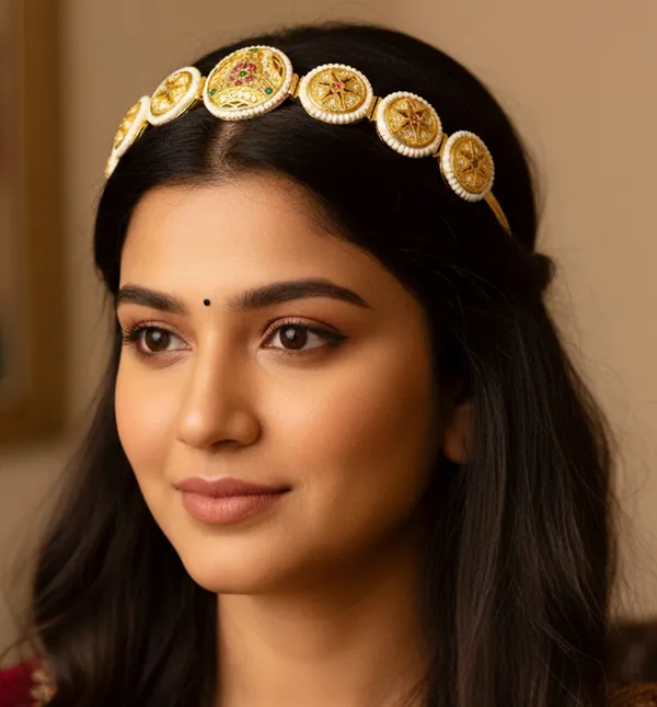 Balaji_Gold_Multicolour_Rajasthani_Kundan_Pearl_Round_Rakhdi_Headband_For_Women