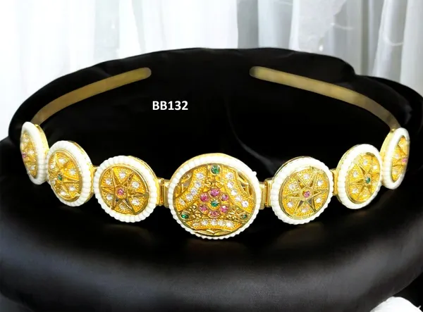Balaji_Gold_Multicolour_Rajasthani_Kundan_Pearl_Round_Rakhdi_Headband_For_Women