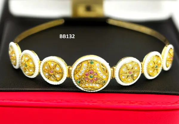 Balaji_Gold_Multicolour_Rajasthani_Kundan_Pearl_Round_Rakhdi_Headband_For_Women