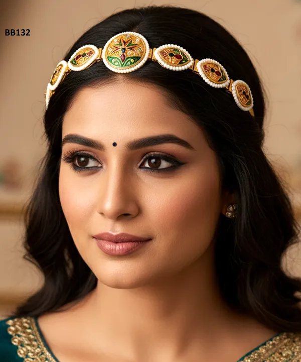 Multicolour_Rajasthani_Minakari_Kundan_Pearl_Rakhdi_Headband_For_Women