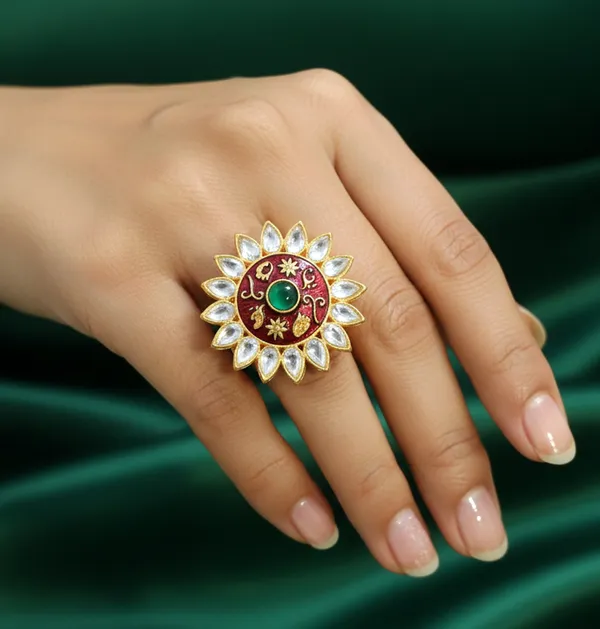 Balaji_Gold_Multicolour_Royal_Kundan_Floral_Statement_Ring_For_Women