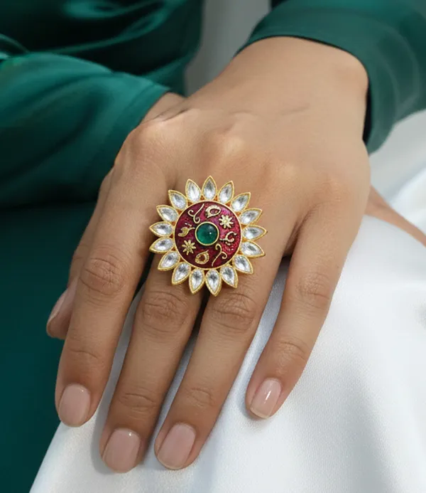 Balaji_Gold_Multicolour_Royal_Kundan_Floral_Statement_Ring_For_Women
