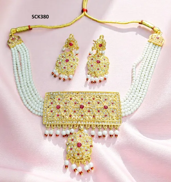 Balaji_Gold_Multicolour_Royal_Pearl_&_Kundan_Choker_Necklace_Set_With_Earrings_For_Women