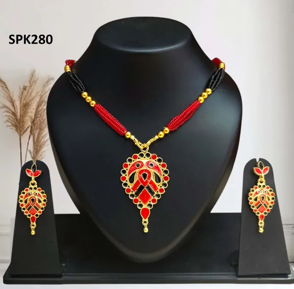 Assamese_Traditional_Copper_Based_Red_Black_Dugdugi_Tassel_Jewellery_Set
