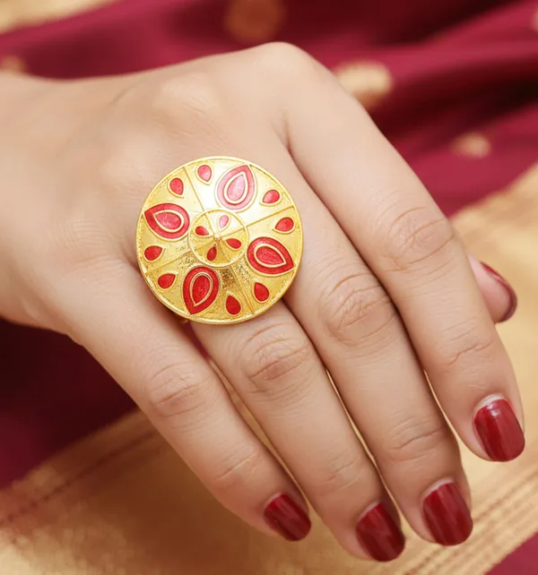 Assamese_Traditional_Gold_Plated_Red_Colour_Finger-Ring_For_Girls_&_Women