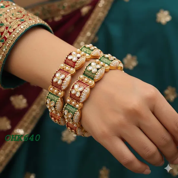Multicolour_Traditional_Kundan_&_Pearl_Studded_Designer_Bangles_For_Women