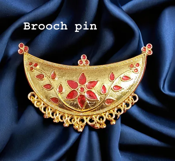 (Pack_Of_2)_Assamese_Traditional_Gold_Plated_Red_Meenakari_Junbiri_Brooch_Pin_For_Women_&_Girls