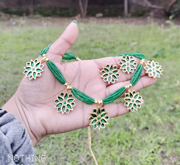 Assamese_Traditional_Gold_Plated_Green_Colour_Golpata_Necklace_Set_For_Women