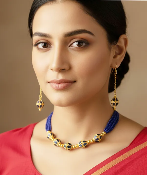 Copper_Based_Assamese_Traditional_Gold_Plated_Blue_Colour_Monimala_Necklace_Set_For_Women_&_Girl