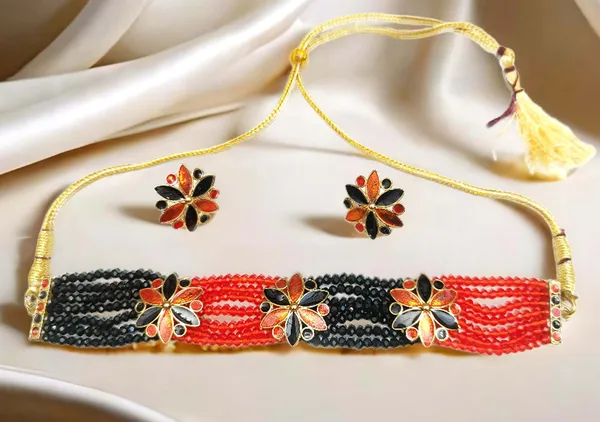 Assamese_Traditional_Gold_Plated_Red_Black_Colour_Golpota_Necklace_Set_For_Women_&_Girl