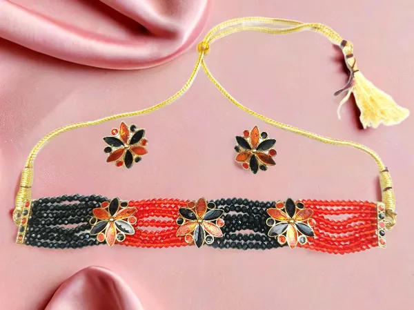Assamese_Traditional_Gold_Plated_Red_Black_Colour_Golpota_Necklace_Set_For_Women_&_Girl