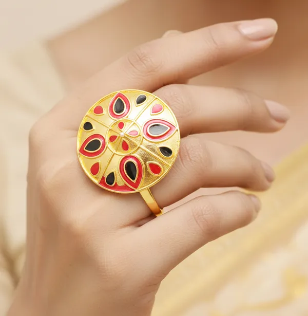 Assamese_Traditional_Copper_Gold_Plated_Red_Black_Colour_Finger-Ring_For_Girls_&_Women