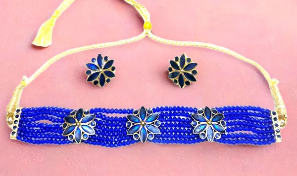 Assamese_Traditional_Gold_Plated_Blue_Colour_Golpata_Necklace_Set_For_Women_&_Girls