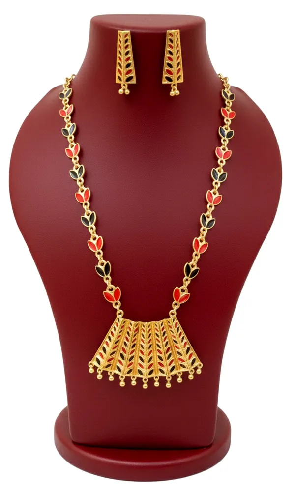 Assamese_Traditional_Gold_Plated_Red_Black_Colour_Pendant_Tassel_Set_For_Women_&_Girls