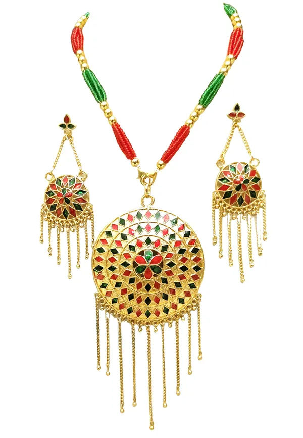 Assamese_Traditional_Red_And_Green_Japi_Jewellery_Set_For_Women