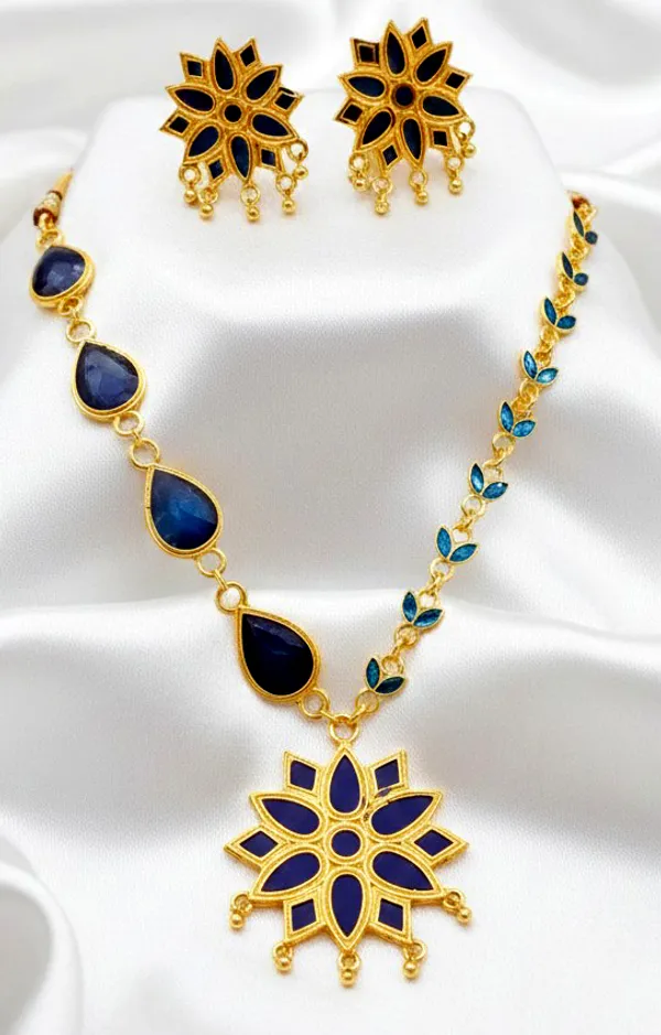 Assamese_Traditional_Gold_Plated_Blue_Colour_Jewellery_Set_For_Women