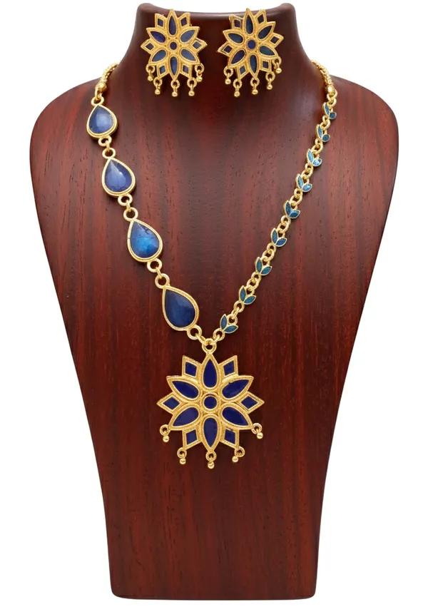 Assamese_Traditional_Gold_Plated_Blue_Colour_Jewellery_Set_For_Women