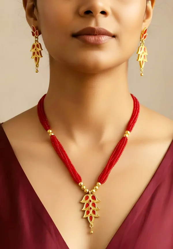 Assamese_Traditional_Red_Meenakari_Jewellery_Set