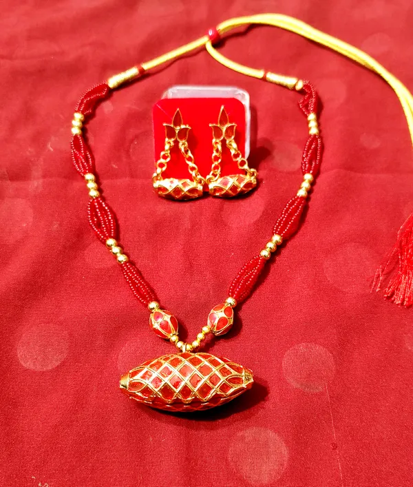 Copper_Based_Assamese_Traditional_Red_Meenakari_Boll_Tassel_Dhol_Biri_Set