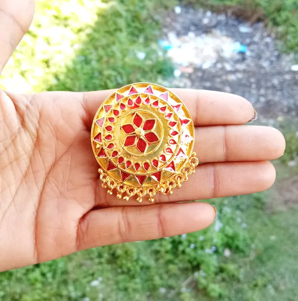 Assamese_Traditional_Red_Meenakari_Japi_Brooch/_Saree_Pin
