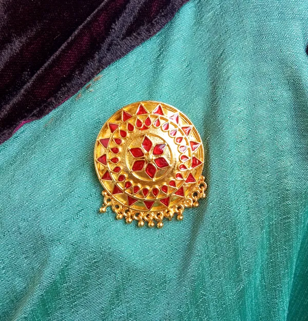 Assamese_Traditional_Red_Meenakari_Japi_Brooch/_Saree_Pin