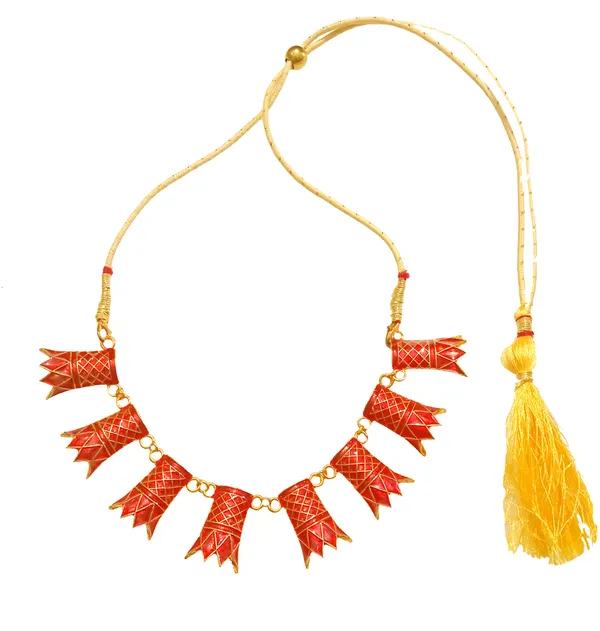 Copper_Based_Assamese_Traditional_Gold_Plated_Red_Colour_Golpata_Necklace_Set_For_Women
