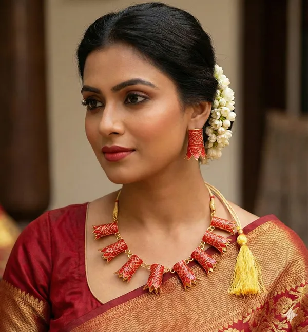 Copper_Based_Assamese_Traditional_Gold_Plated_Red_Colour_Golpata_Necklace_Set_For_Women